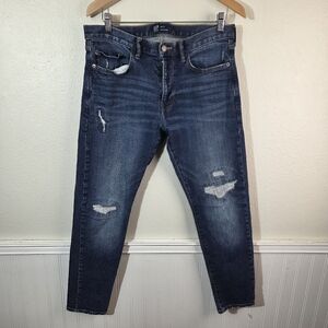 GAP Denim Slim Taper Jeans Mens 33x30 Dark Wash Distressed Stretch Slim Fit Blue